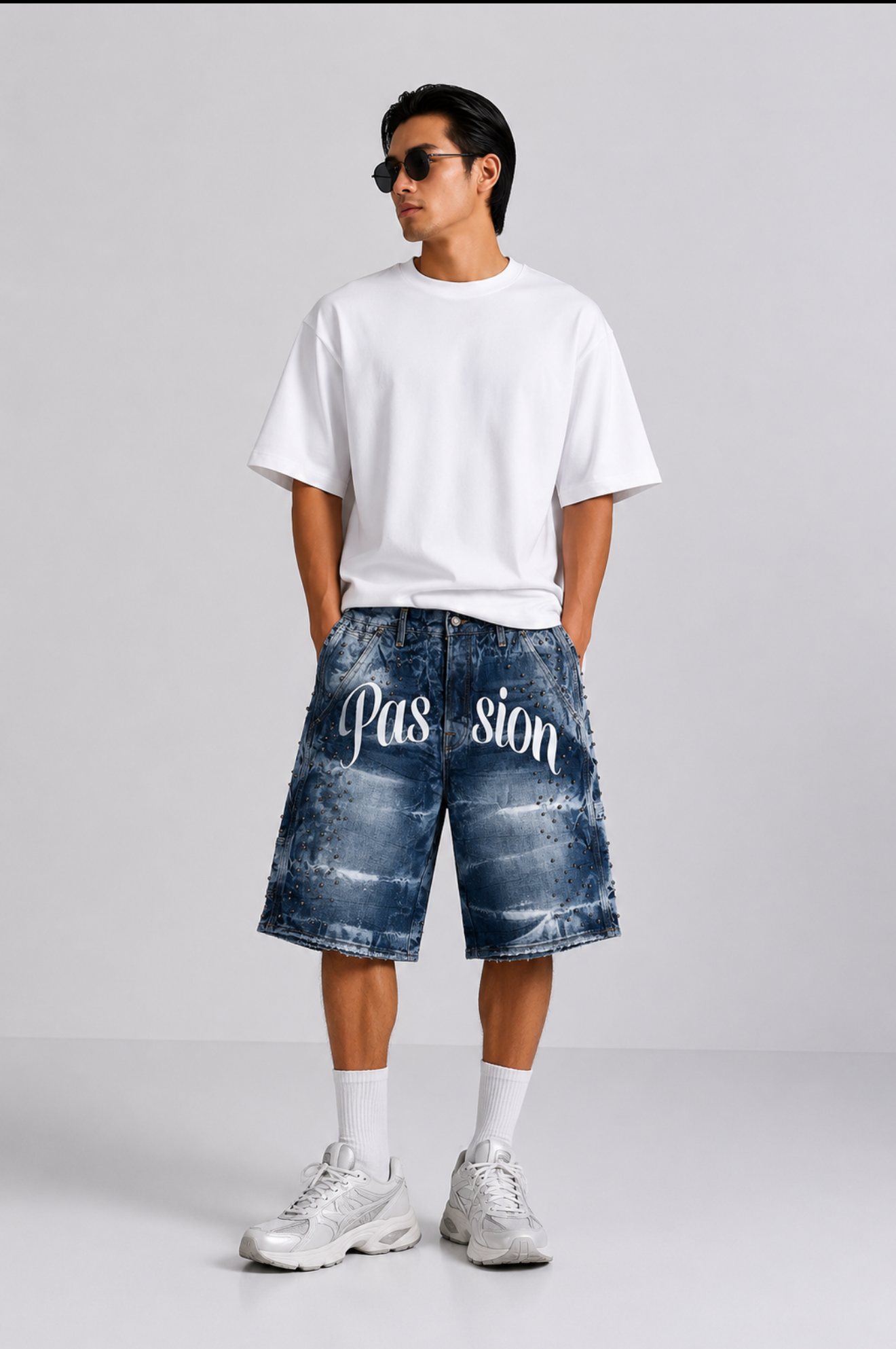 DOUBLE WAIST STUDDED DENIM – BLUE WASH