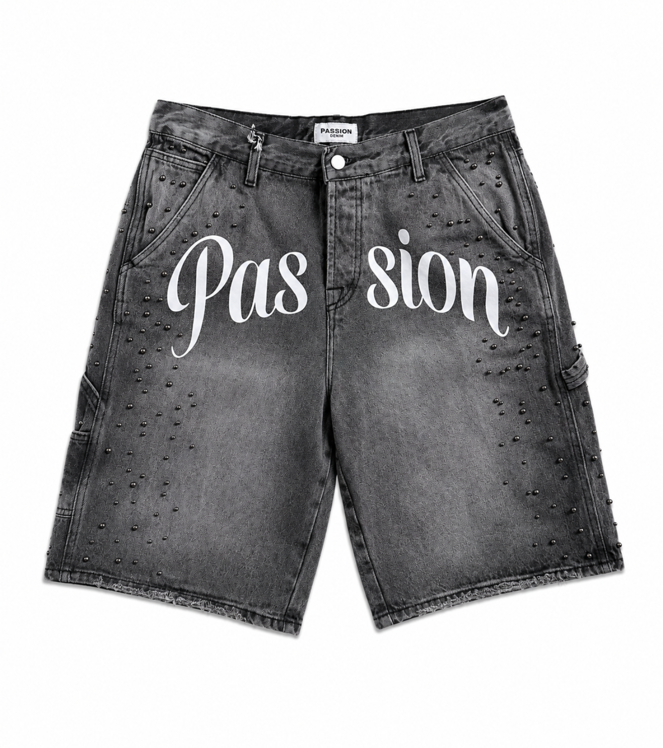 DOUBLE WAIST STUDDED DENIM – GREY WASH