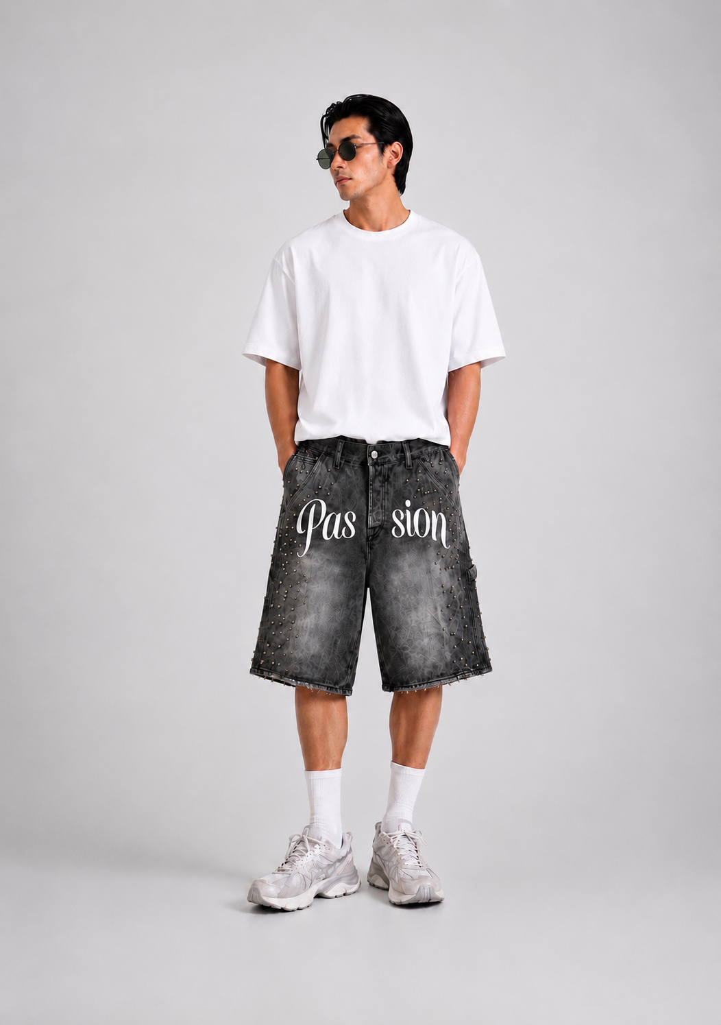 WAIST STUDDED DENIM – GREY WASH