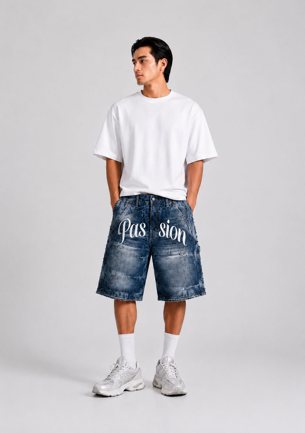 WAIST STUDDED DENIM – BLUE WASH